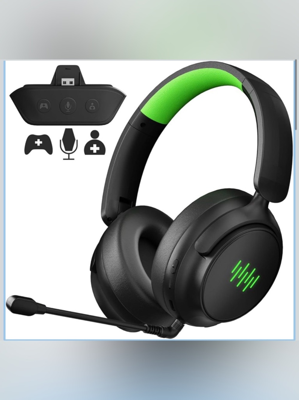 Wireless Gaming Headset with Detachable Mic - Black & Green